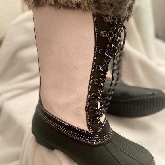 Sporto Natasha 7.5 Women Gray Suede Faux Fur Lined Tall Duck Boots Waterproof - Picture 3 of 6